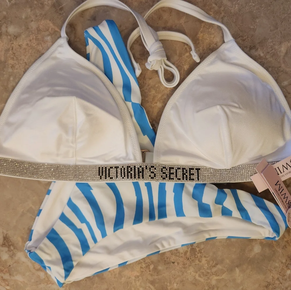 M/M VS Swim Shine Strap Triangle Bikini Top Brazilian Bikini Set